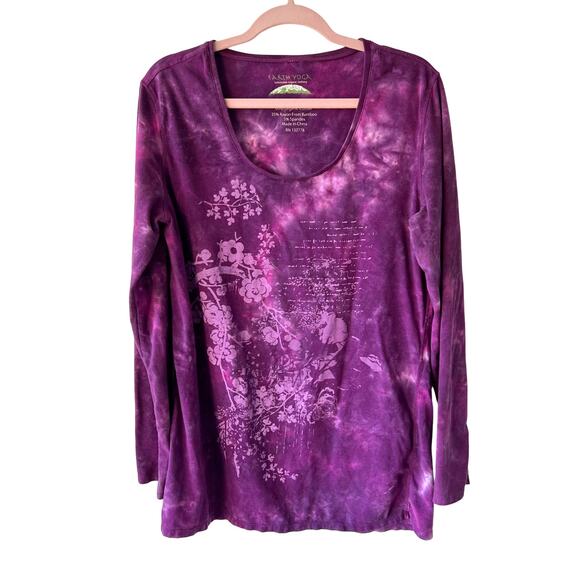 Earth Yoga Tops - EARTH YOGA Organic Cotton Flower Print Purple Tie Dye Long Sleeve Wm Sz XL